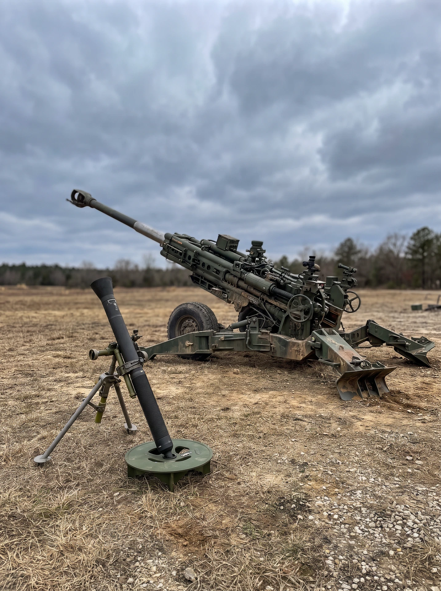 Generated photorealistic visualization of a complete M777 howitzer and an M252 mortar
